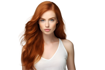 attractive redhead woman model isolated on the white background. Generative AI.