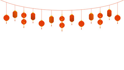 Chinese New Year PNG. Vector Chinese lantern on transparent background. Chinese New Year red light festival. - obrazy, fototapety, plakaty