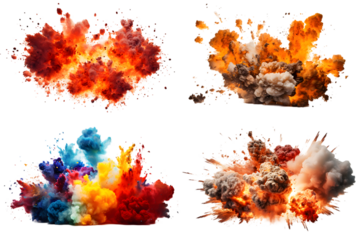 explosions isolated on the white background. Generative AI.