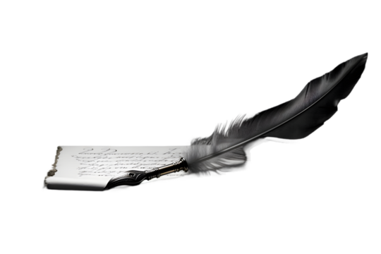 Feather pen with scroll and ink isolated on white background. Generative AI.