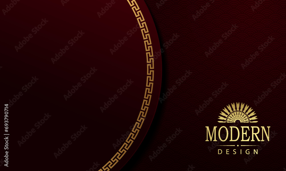 Canvas Prints dark red texture background, round frame with gold border.