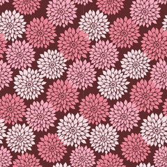 Seamless Pattern With Pink Flowers On Brown Background
