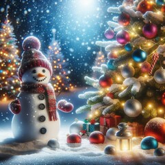 Christmas tree and snowman