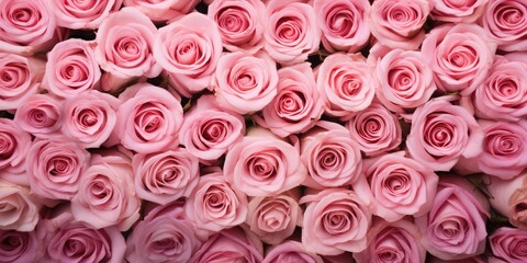 Natural fresh pink roses flowers full background, Top view
