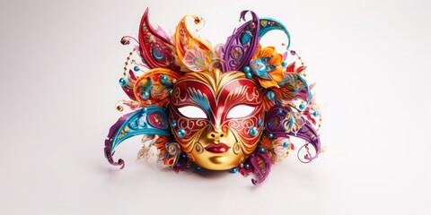 Venetian female mask carnival colorful banner copy space on white background high quality