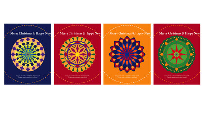 Set of Merry Christmas and Happy New Year 2024 vector pattern design for greeting cards, posters, and holiday covers in modern minimalist geometric style.