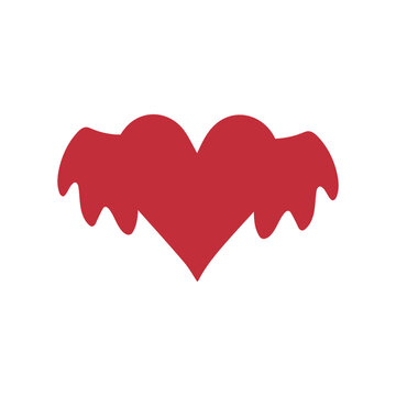 Drawn red heart with wings on white background. Valentine's Day celebration