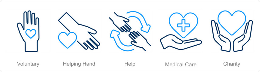 A set of 5 Charity and donation icons as voluntary, helping hand, help