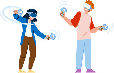 vr futuristic augmented reality experiences vector. virtual digital, experience innovation, glasses tech vr futuristic augmented reality experiences character. people flat cartoon illustration