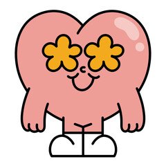 pink heart  groovy retro vintage Happy valentine's day doodle y2k hippie mascot cartoon	