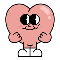 pink heart  groovy retro vintage Happy valentine's day doodle y2k hippie mascot cartoon	