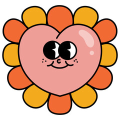 pink heart flower groovy retro vintage Happy valentine's day doodle y2k hippie mascot cartoon	