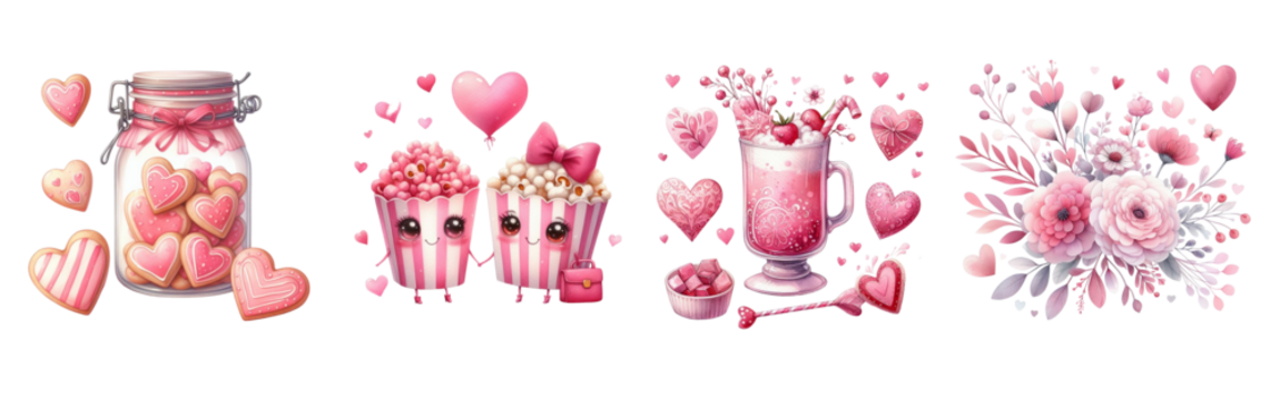 Watercolor Valentine's Day gift, teddy bear ring, flowers in pink tones