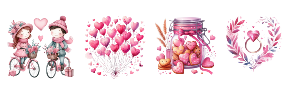 Watercolor Valentine's Day gift, teddy bear ring, flowers in pink tones