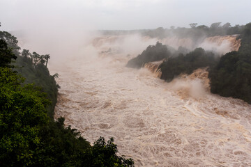 Beautiful view to strong waterfalls in second biggest flood in history