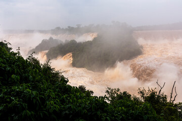 Beautiful view to strong waterfalls in second biggest flood in history