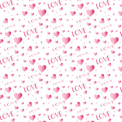 Festive background with pink hearts on a white background for Valentine's Day for wallpaper and packaging.