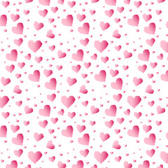 Festive background with pink hearts on a white background for Valentine's Day for wallpaper and packaging.