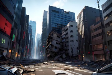 襲撃後の都会風景と崩壊する都市