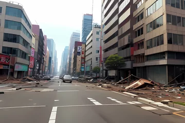 Fotobehang 大震災後の都会風景と崩壊する都市 © 月とサカナ SNAO