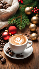 Obraz na płótnie Canvas cup of coffee with christmas decorations