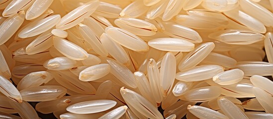 Polished rice grain in close-up. - obrazy, fototapety, plakaty