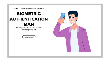 identification biometric authentication man vector. verification digital, technology system, scan id identification biometric authentication man web flat cartoon illustration