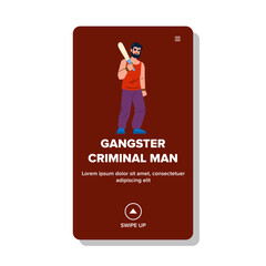 crime gangster criminal man vector. dark street, person portrait, urban gun crime gangster criminal man web flat cartoon illustration