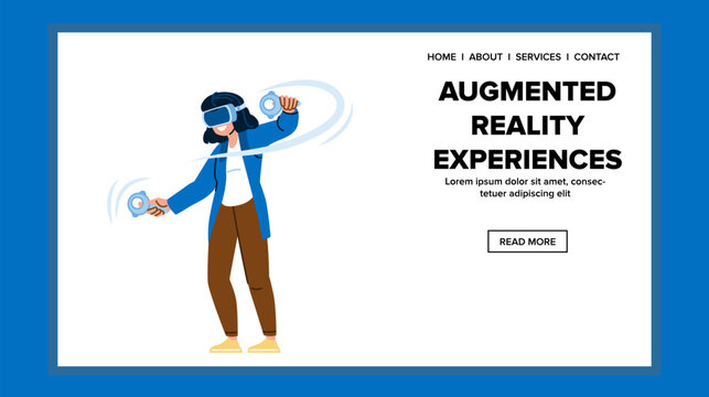 virtual augmented reality experiences vector. digital ar, experience mobile, vr customer virtual augmented reality experiences web flat cartoon illustration