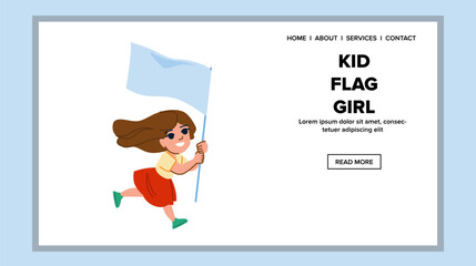 happy kid flag girl vector. child independence, country blue, israel little happy kid flag girl web flat cartoon illustration