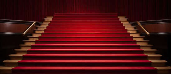Red carpet on wooden stairs.