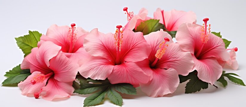 Pink and red tropical hibiscus flower, benefiting hair growth and as tea, Malaysia's national flower.