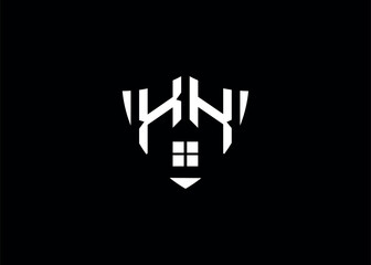 Real estate letter XK shield shape logo and house building vector template