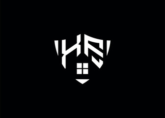 Real estate letter XF shield shape logo and house building vector template.