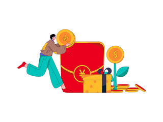 Holiday shopping people doing e-commerce online shopping flat vector concept operation hand drawn illustration
