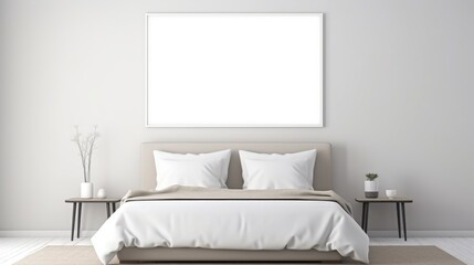 Frame mockup, simple bedroom interior background.