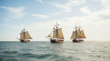 Sailboats sail into the sea on a sunny day.