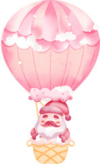Santa Claus flying hot air balloon