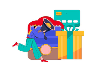 Holiday shopping people doing e-commerce online shopping flat vector concept operation hand drawn illustration
