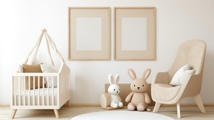 Mock up frame in unisex children room interior background. - obrazy, fototapety, plakaty