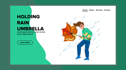 weather holding rain umbrella vector. happy autumn, season parasol, female protection weather holding rain umbrella web flat cartoon illustration