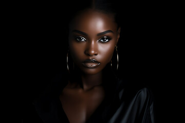 A Captivating Portrait of a Black Model, Illuminated in Low Key, Embracing the Subtle Beauty of Shadows Elegance in Shadows