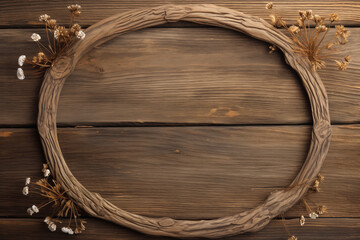 Oval wood frame on rare wood background.
