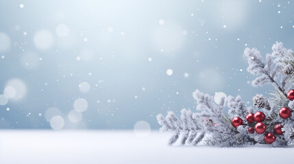 blue Christmas background with snow for a banner or cover for a website postcard or flyer with place for text