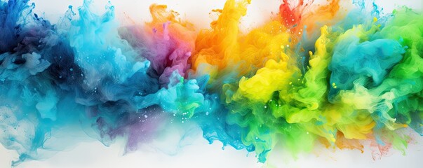 Abstract paint explosion. Vibrant symphony of colors and textures capturing dynamic motion of splashing powder watercolor and ink in creative burst of artistic energy - obrazy, fototapety, plakaty