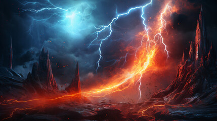 Fiery and icy jagged lightning zap