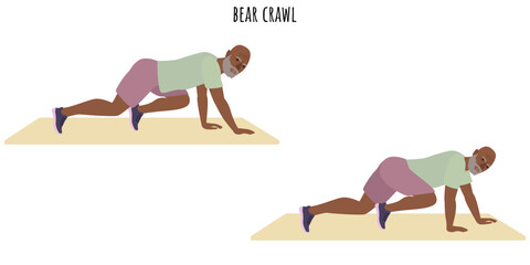 Senior man doing bear crawl exercise