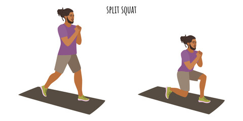 Young man doing split squat exercise