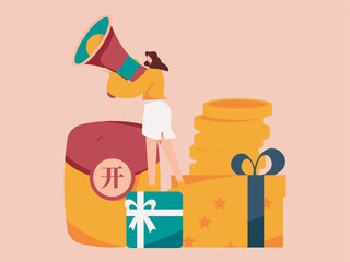 Holiday shopping people doing e-commerce online shopping flat vector concept operation hand drawn illustration
