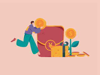 Holiday shopping people doing e-commerce online shopping flat vector concept operation hand drawn illustration
